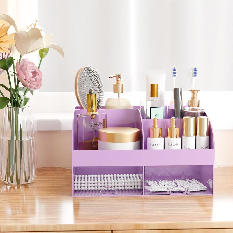COMFYROOM Makeup Organizer with Drawers, Cosmetic Storage for Dresser Vanity and Bathroom Countertop, Beauty Holder for Lipstick Brush, Skincare Organizer for Vanity, Cosmetic Display Case (Purple) - Image 5